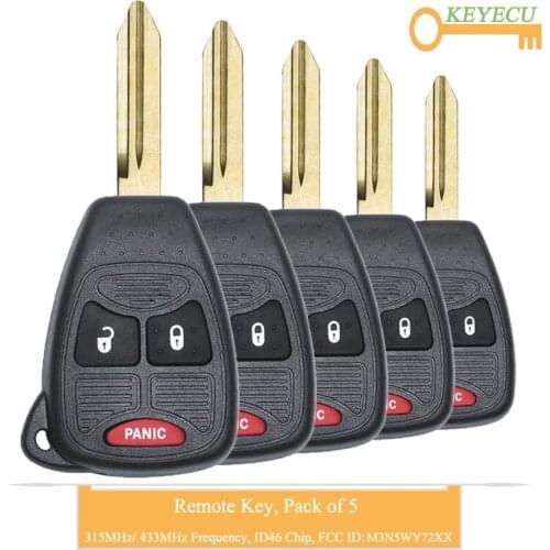 KEYECU 5PCS Remote Car Key for Dodge Caravan Durango Dakota Caliber Charger Avenger RAM Nitro Magnum, Fob 3 Button - M3N5WY72XX