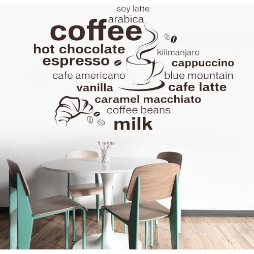 Coffee Wall Decals English Proverbs Coffee Wall Stickers Vinyl DIY Coffee Language Wall Vinyl Wall Decal Removable DK-193