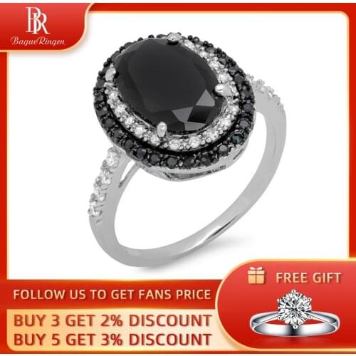 Bague Ringen Creative Black Spinel Ring Sterling Silver 925 Fine Jewelry Black Gemstone Rings For Women Oval Shaped Zircon Gift