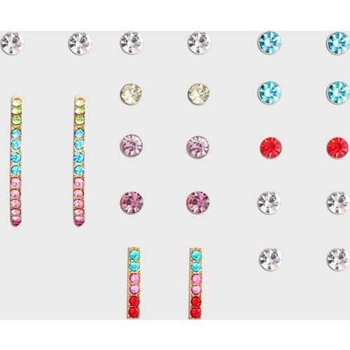 Punk Fashion Zircon Earrings Set For Women Girls Rainbow Crystal Stud Earrings Geometric Flower Jewelry women earring