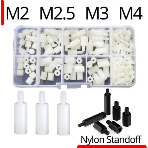 M2 M2.5 M3 M4 Black White Nylon Hex Male Female Standoff Mount Thread PCB Motherboard Spacer Bolt Screw Nut Assortment Kit