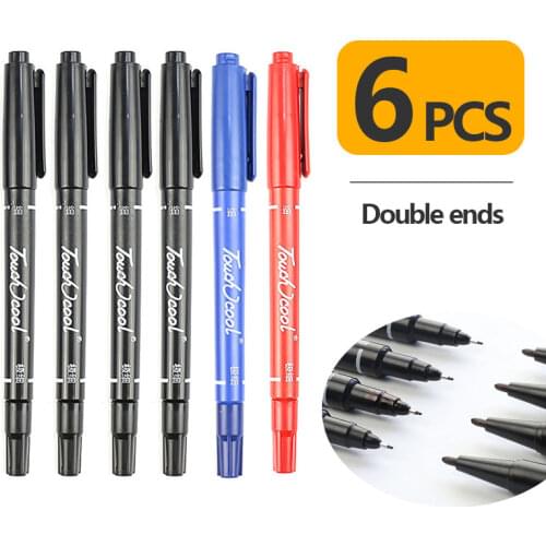 6 PCS Double Heads Markers Permanent ink Manga brush pen sketching markers scrapbook Stationery Art supplies