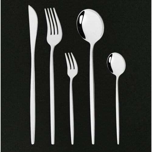 5Pcs Silver Dinnerware Cutlery Set Stainless Steel Kitchen Flatware Mirror Polishing Dinner Fork Spoon Knife Tableware Set
