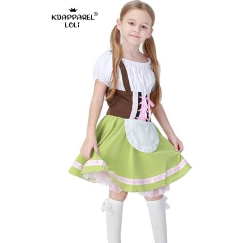 German Oktoberfest Costume For Girls Women Green Dress Beer Carnival Waitress Maid Cosplay Children Dirndl Mom And Daughter New