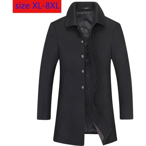 New Winter Men Super Large Thick Overcoat Casual Long Turn-down Collar Single Breasted Fashion Plus Size XL2XL3XL4XL5XL6XL7XL8XL