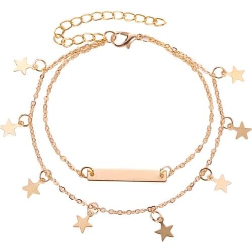 New Exquisite Double-layer Five-pointed Star Pendant Womens Anklet Gold Bracelet On The Leg Foot Beach Anklet For Women Jewelry