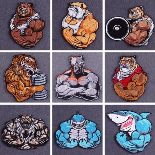 Bear tiger Shark Dog Patch Embroidered Patches On Clothes Animal Iron on Patches for Clothing DIY Punk Clothes Patches Stripes