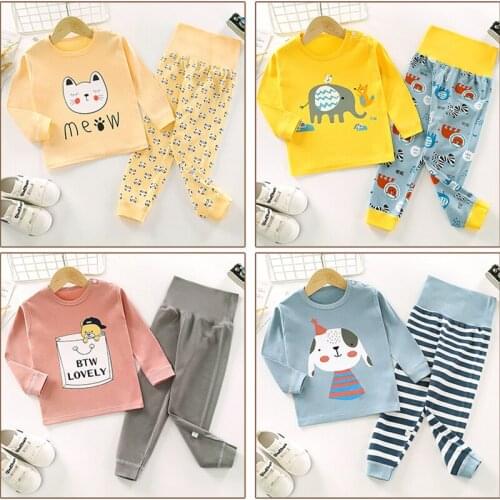 1 2 3 4Years Pajamas Set For Boys Girls Cartoon Sleepwear High Waist Trousers Tshirt Top Pyjamas Kids Baby Home Outfits Costumes