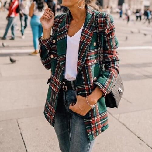 Causal light tan autumn women trench coat Split joint elegant long sleeve coat Plaid long coat windbreaker plaid trench coat