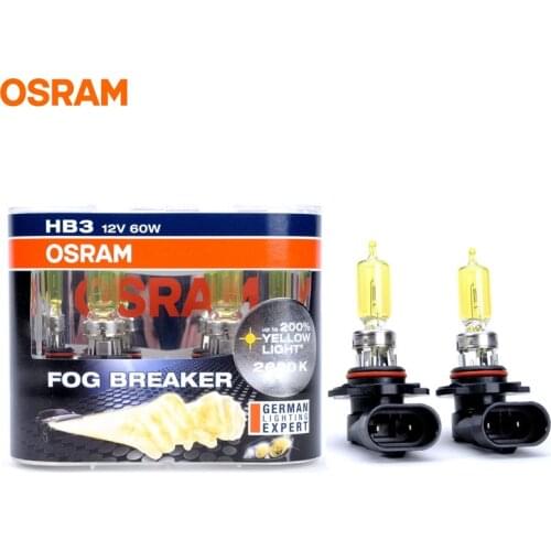 OSRAM 9005 HB3 12V 60W 2600K 9005FBR P20d Fog Breaker Series 200% Yellow Light 60% More Bright Car Halogen Bulbs OEM Lamps Pair