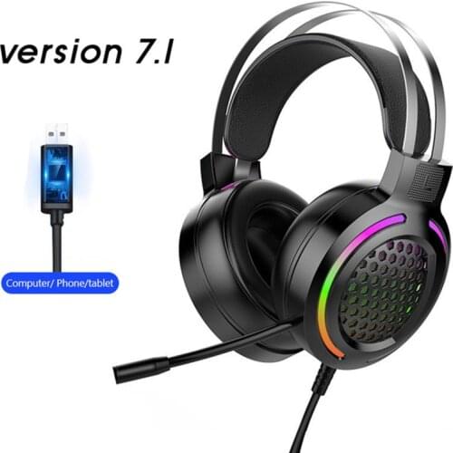 KINGSTAR 7.1 Surround Sound Wired Gaming Headset Breathing RGB Light Stereo Earphones USB Microphone For PC Gamer Headphones