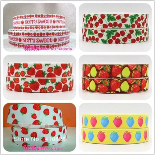 Q&N ribbon 16mm 22mm 25mm 38mm 50mm 75mm Cute Red strawberry printed grosgrain ribbon 50yards/roll for headband hair tie