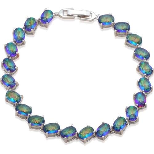 Rainbow Pulseira for Ladies Wholesale & Retail Silver Filled Crystal Charm Bracelets Gift Fashion Jewelry TB882A