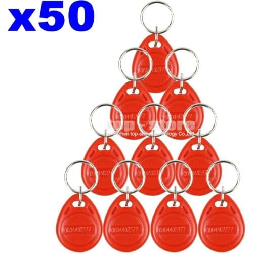 DIYSECUR 50pcs 125Khz RFID Card Key fobs Key Chian For Access Control System 125KHz RFID Reader Use Red