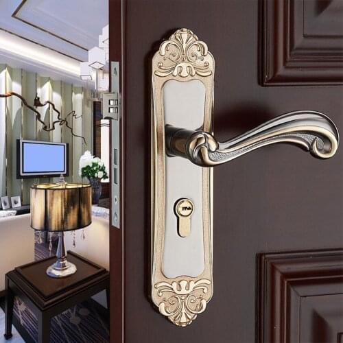 Modern simple gold bedroom bookroom door lock black indoor lock Mechanical handle lock bearing lock body