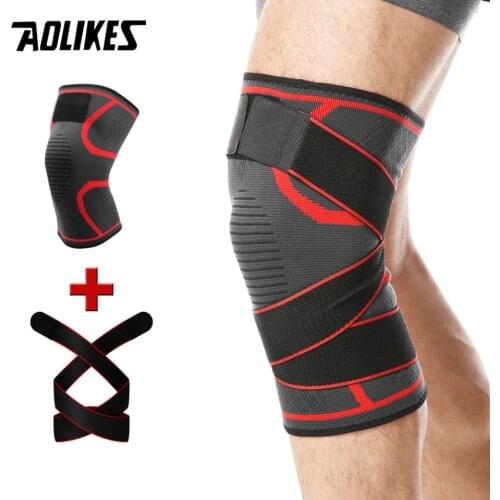 AOLIKES 1PCS Sports Kneepad Men Pressurized Elastic Bandage Knee Pads Support Fitness Gear Basketball Volleyball Brace Protector