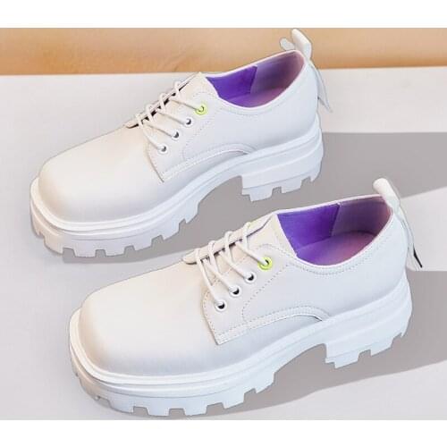 Luxury Leather Women Boat Shoes Casual Thick Platform Women Loafers Vintage Square Head Women Dress Shoes Sapatos Femininos