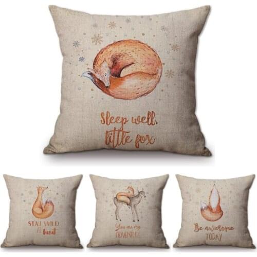 Vintage Watercolor Animal Little Fox Baby Nursery Art Home Decor Sofa Throw Pillow Case Life Prover Letter Print Cushion Cover