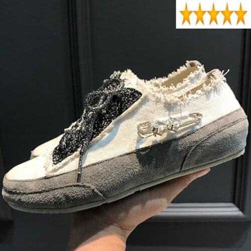 Flat Spring Patchwork Fashion Canvas Women Street Lace Up White Sneakers Loafers Espadrilles Ladies Satin Vintage Shoes