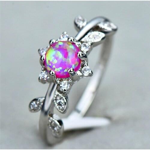 Minimalist Style Plant Tree Leaf Thin Rings For Women 925 Silver Rose Gold Filled Round Purple White Blue Fire Opal Ring Jewelry