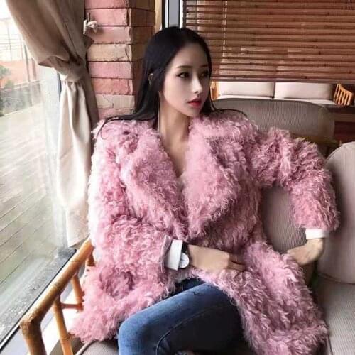 Winter New Korean Style Solid Color Women Faux Fur Coat Mid-length Circle Plush Thickened Lamb Wool Coat Womens Loose Coat