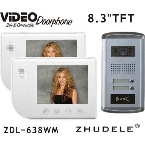 ZHUDELE 2-apartments intercom system 8.3 inch video door phone ,luxury kit frid camera with ID card unlocking function in stock
