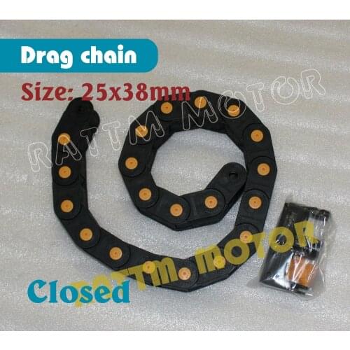 1M total closed type 25 x 38mm Cable drag chain wire carrier with end connectors plastic towline for CNC Router Machine Tools