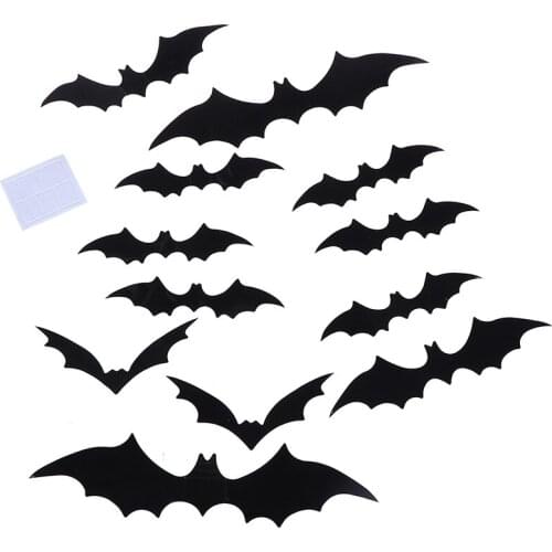12Pcs/set 3D Black PVC Bat DIY Decor Wall Sticker Halloween Party Bar Decals