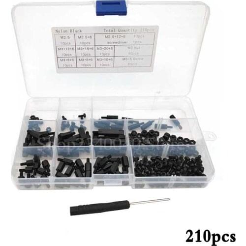 210pcs/set M3 Black Hex series nylon screws, nuts, PCB board height hexagon spacer kit complete M2.5 screws Sending screw sword
