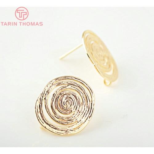 6PCS 18x15MM 24K Gold Color Brass Round Stud Earrings High Quality DIY Jewelry Making Findings