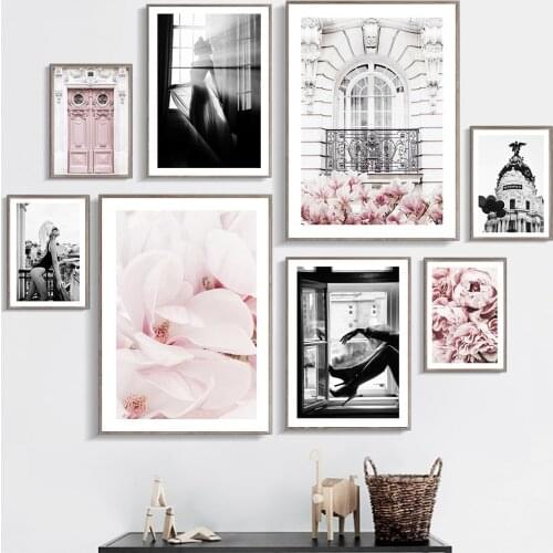 Full Diamond Embroidery Modern Fashion Girls Nordic Pink Flower Style Diamond Painting Embroidery Mosaic Cross Embroidery