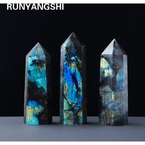 Big magic wand Natural flashed Labradorite quartz crystal point healing stones Energy Ore Mineral Crafts Home Decoration