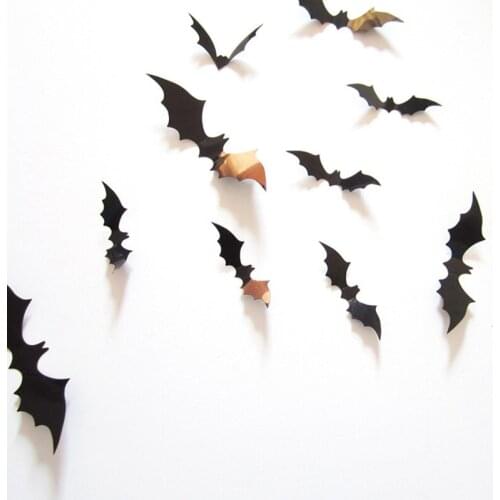 Black 3D PVC Bat Wall Stickers Home Decor Party Kids Room Living Room Wall Decals DIY Halloween Decoration Sticker
