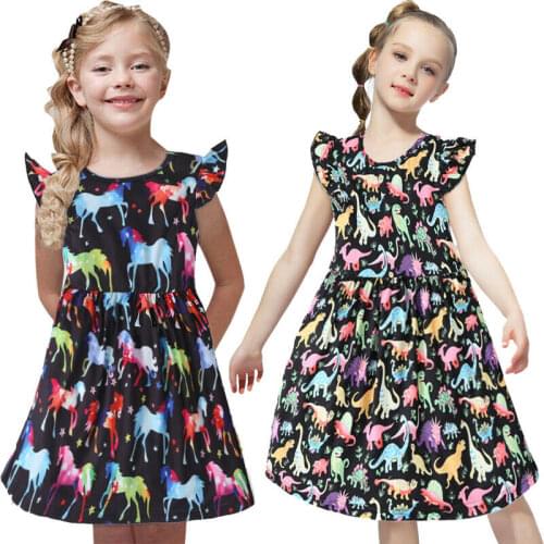 1-6 Years Kids Baby Girl Unicorn Dinosaur Dress 2020 Summer Princess Dress For Girls Holiday Party Dresses For Girls Clothes