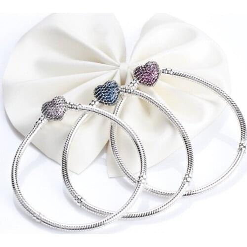 TOP SALE Authentic 100% 925 Sterling Silver Heart-shaped Snake Bone Chain Bracelet for Christmas Gift