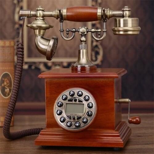 European Antique Fixed Telephone American Retro Office Home Solid Wood Hand crank Touch Dail Landline Phone