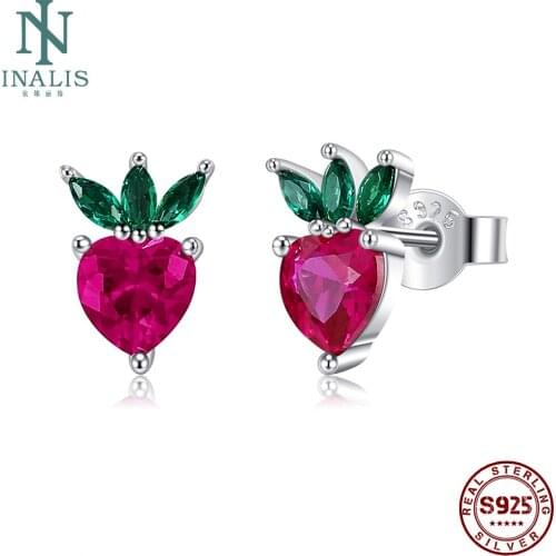 INALIS Fruits Shape Stud Earring For Women 925 Sterling Silver Lovely Little Strawberry Zircon Earring Wife Gifts Fine Jewelry
