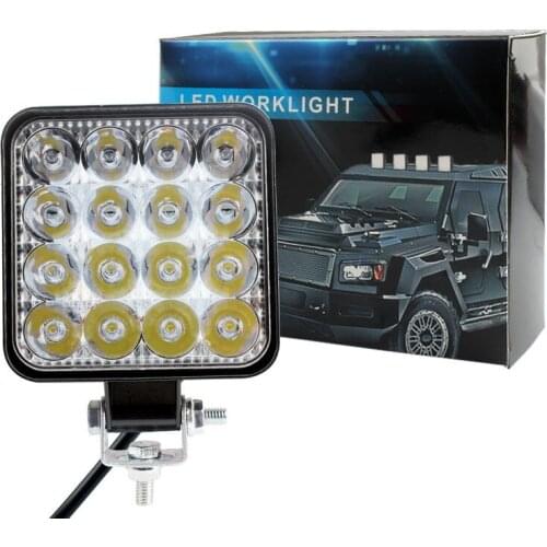 48W 12V/24V Square Bright LED Spotlight Work Light Car SUV Truck Driving Fog Lamp for Excavator Motorcycle Truck Wild Camping
