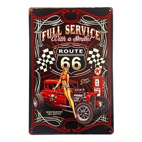 Full Service with a Smile Route 66 Metal Vintage Tin Sign Wall Plaque Garage Retro Decor 12 X 8
