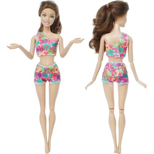 Fashion Swimsuit Flower Bikini Summer Beach Swimwear Single Shoulder Top Pants Clothes for Barbie Doll Accessories Baby Toy