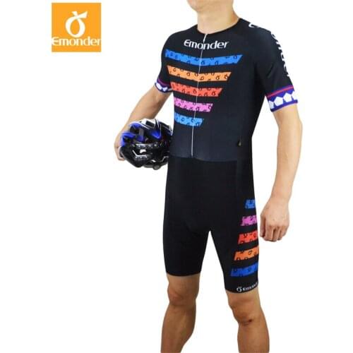 EMONDER Pro Team Triathlon Cycling Skin suit Mens Bike Bicycle Sports Clothes Riding Clothing Set New Running Swimming Jumpsuit
