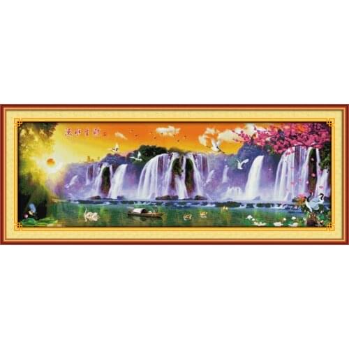 Running water brings wealth cross stitch kit 18ct 14ct 11ct count printed canvas stitching embroidery DIY handmade needlework