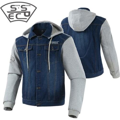 New mens denim jacket, motorcycle jacket, Hoodie for road racing,fashion casual sweater jacket, with motorcycle protective gear