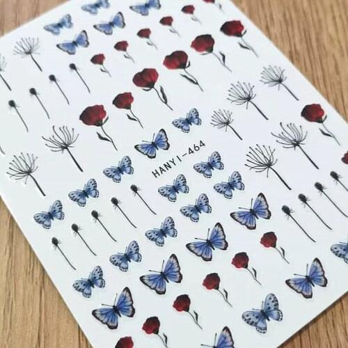 Newest Hanyi 466 465 464 flower 3D design nail art sticker decal stamping back gule DIY nail decoration wraps