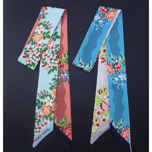 2019 New Scarf For Women Double-sided Flowers Skinny Bag Scarf Brand Silk Foulard Women Tie Fashion Belt Head Scarves For Ladies