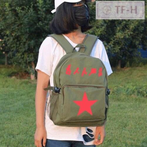 New Canvas Backpack Men And Women Personality Five-pointed Star Travel Bag Tide Retro Chairman Mao Shoulder Bag Printed Serve