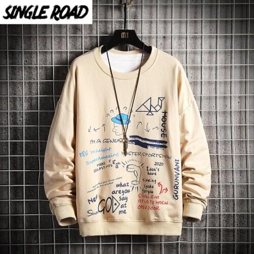 SingleRoad Crewneck Sweatshirt Men 2020 Graffiti Hip Hop Harajuku Japanese Streetwear Khaki Hoodie Men Sweatshirt Male Hoodies