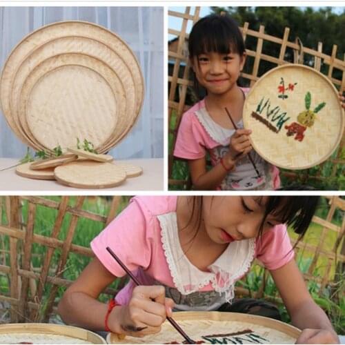 Handmade Weaving Bamboo Sieve Raft Round Dustpan DIY Decorative Fruit Bread Basket Kitchen Storage New Arrival Panting Art Tool
