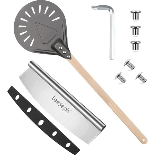 Pizza Turning Peel & Pizza Cutter Perforated Pizza Peel with Detachable Handle and Pizza Cutter Pizza Paddle for Pizza Oven