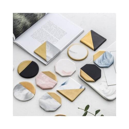 Luxury Unique Marble Pink Gold Ceramic Placemat Coaster Porcelain Mats Pads Table Decoration Accessories Kitchen Tool Gift